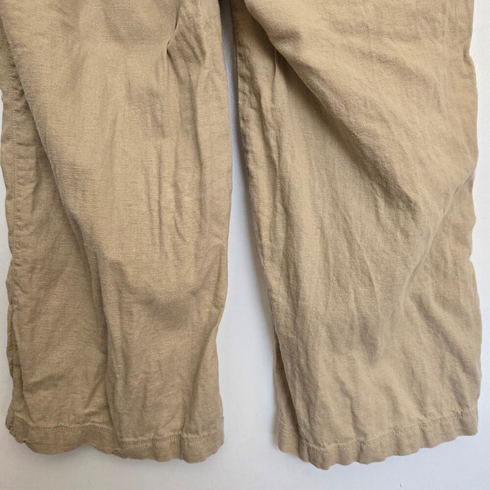 Gap Women Linen Blend Pants Coastal Summer Wide Leg Vacation Pockets Tan Large - Picture 6 of 11